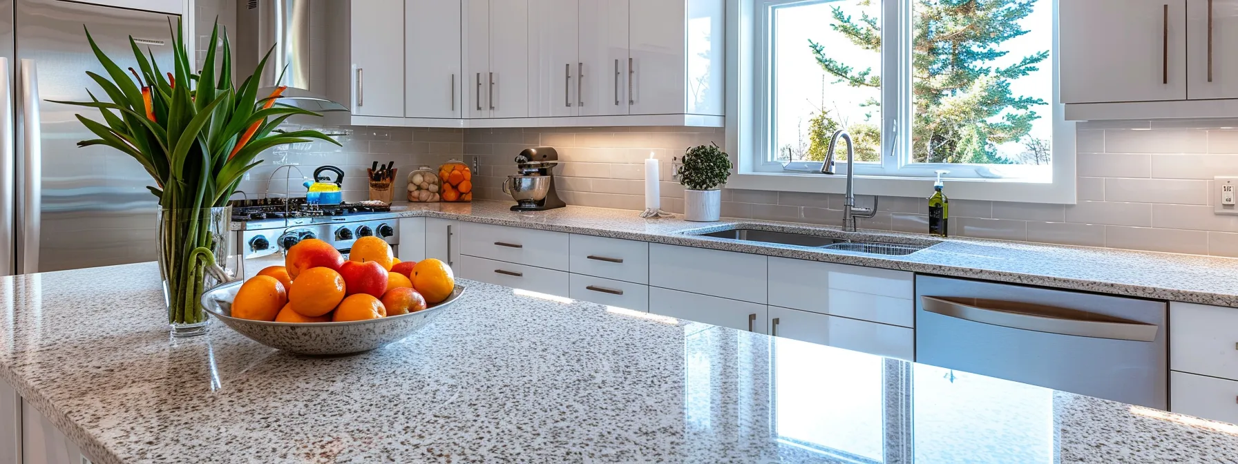 kitchen with granite countertop bright and organize